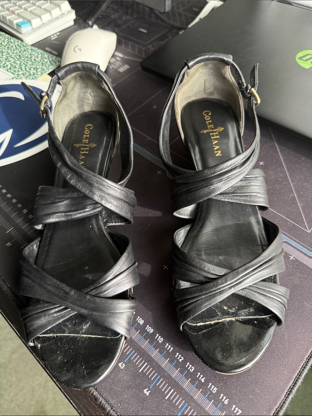 Cole Haan Black Leather Crisscross Ankle-Strap Heels